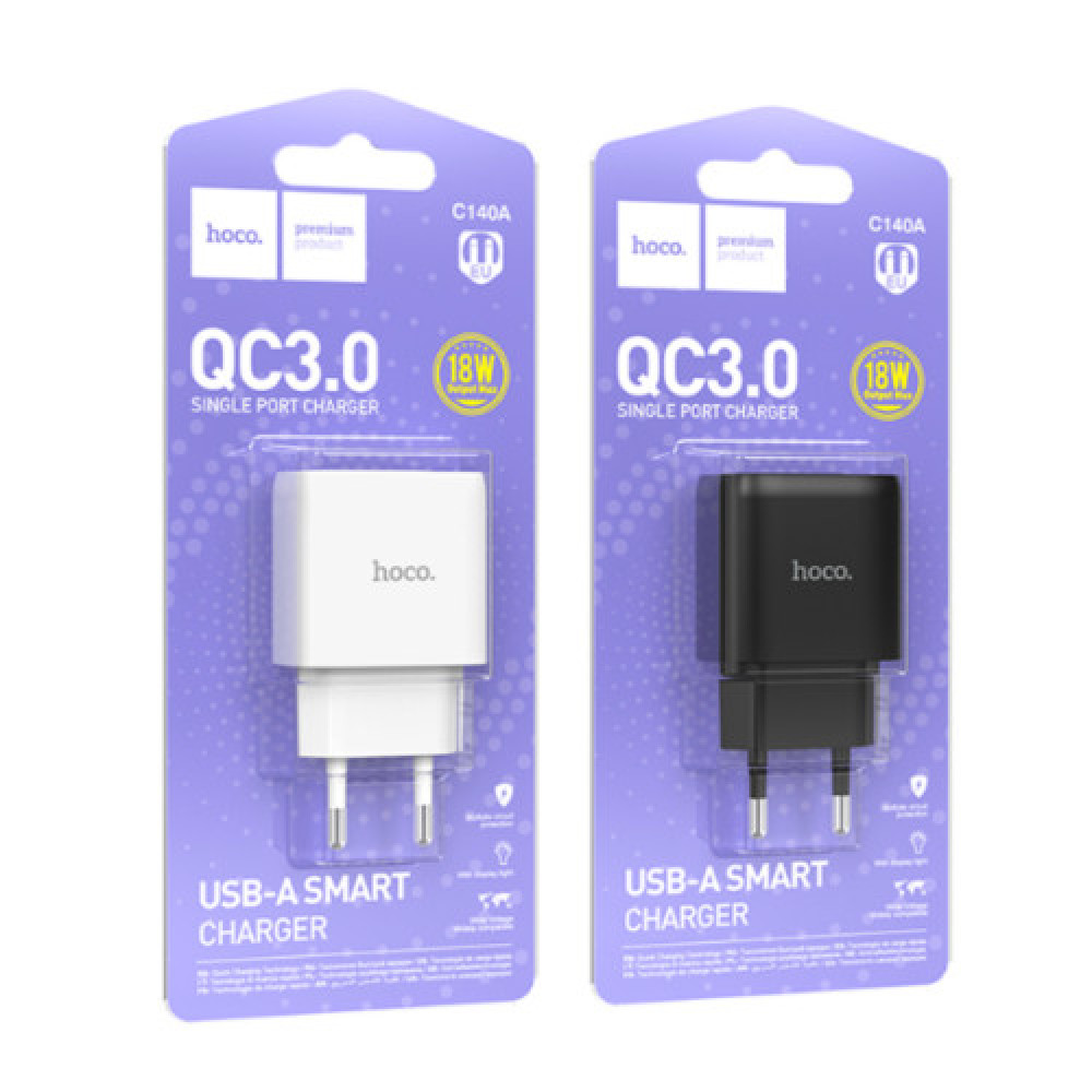 Мережевий Зарядний Пристрій Hoco C140A 1USB QC 18W (Бiлий)
