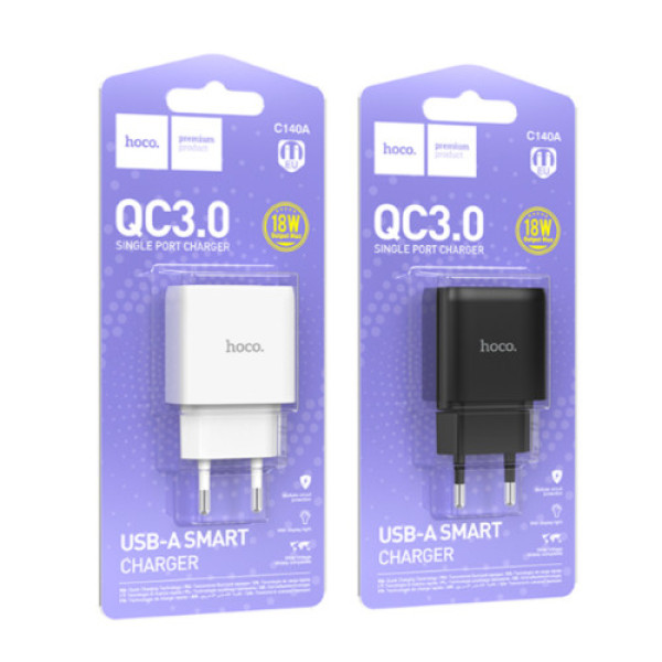 Мережевий Зарядний Пристрій Hoco C140A 1USB QC 18W (Бiлий)