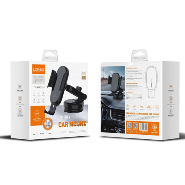 Автомобільний Зарядний Пристрій - Автотримач LDNIO MW21-1 Wireless 15W (Чорний)