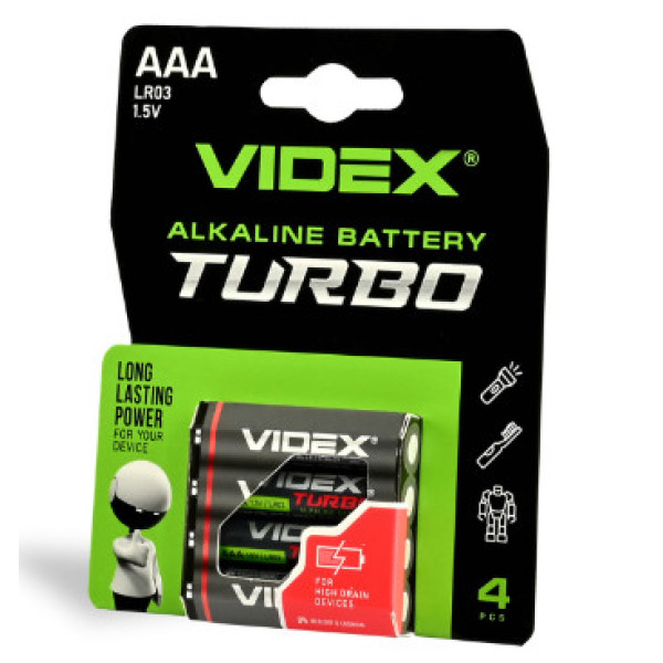 Батарейки Videx TURBO ААА R3 (мізинчик) 1,5В 4шт.