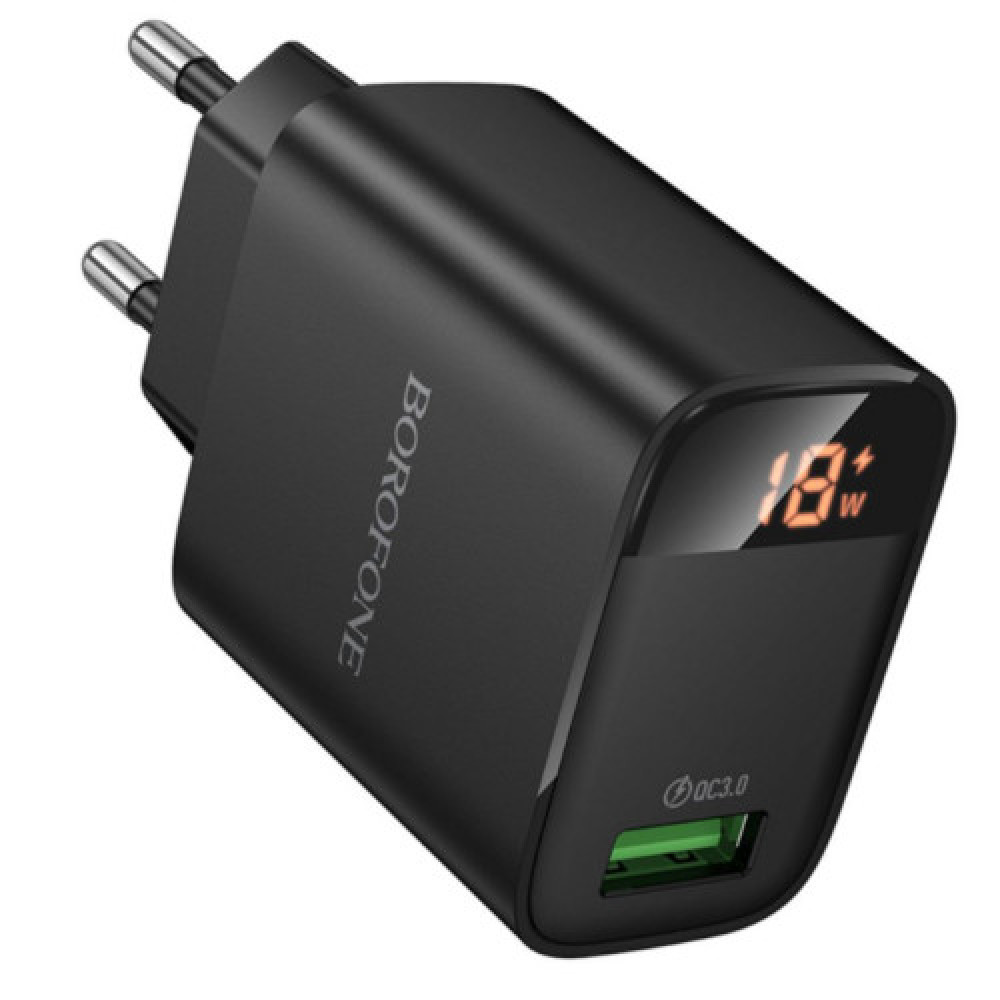 Мережевий Зарядний Пристрій Borofone BA95A 1USB QC 18W Led Display (Чорний)
