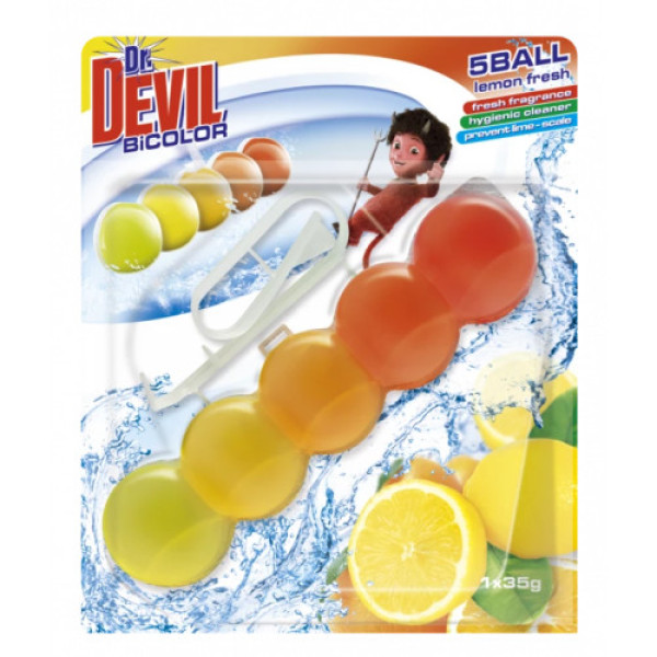 Туалетні гелеві кульки Dr.Devil BiCOLOR Lemon 5Ball лимонна свіжість арт.6446