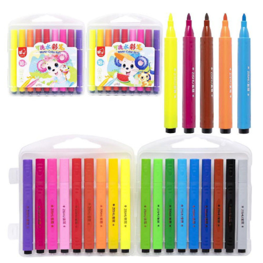 Фломастери 18 кольорів "Water color pen" у пластикому боксі 204-18 
