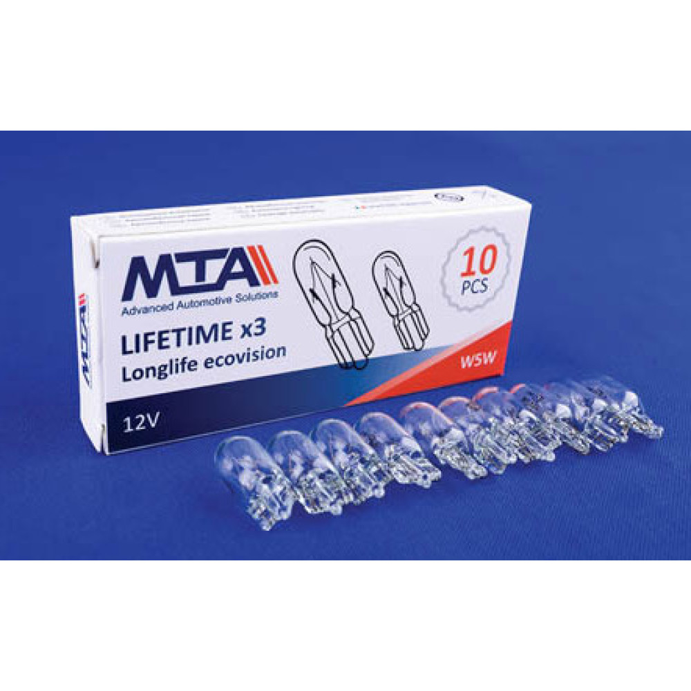 Автомобільна лампа 12V W5W 2 contact/безцокольна картон 1шт MTA
