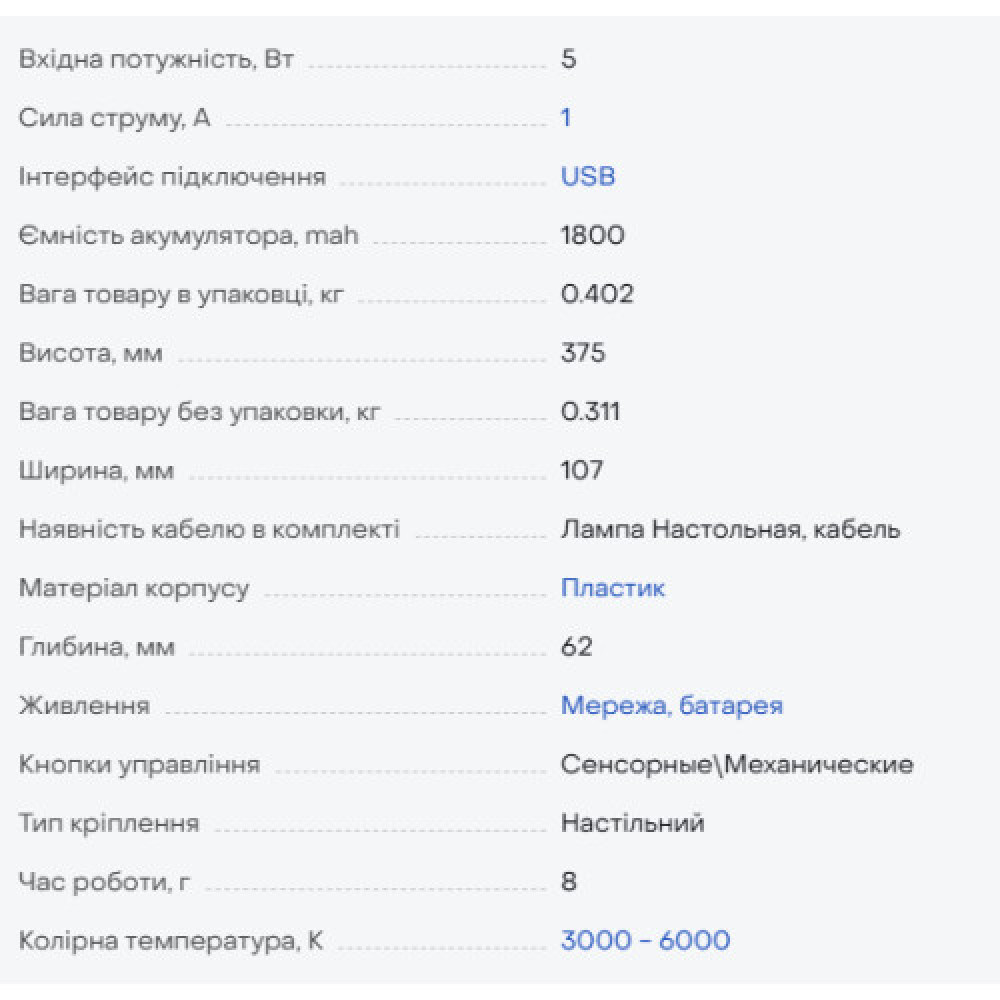 Лампа Настільна WS-2020S 2000 мАч (Білий)