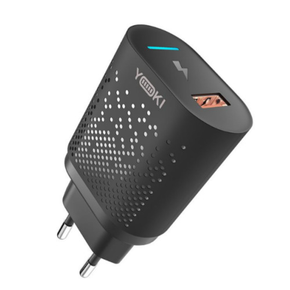 Мережевий Зарядний Пристрій Yoki Led Series YK-QC 3.0 18W (Чорний)