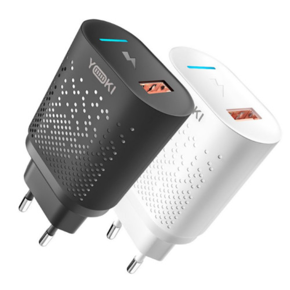 Мережевий Зарядний Пристрій Yoki Led Series YK-QC 3.0 18W (Чорний)