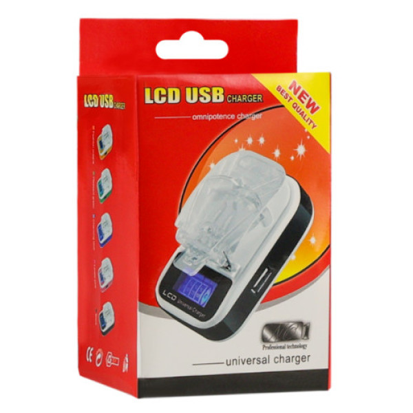 Мережевий Зарядний Пристрій Жабка Универсальное LCD Евро (Біло-Синій)