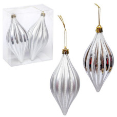 Набір ялинкових іграшок 2шт "Срібло" 13*6см з глітером "біле золото"
