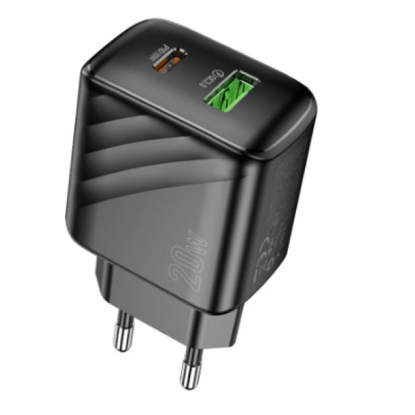 Мережевий Зарядний Пристрій Hoco CS25A 1USB-C/1USB PD/QC 20W (Чорний)