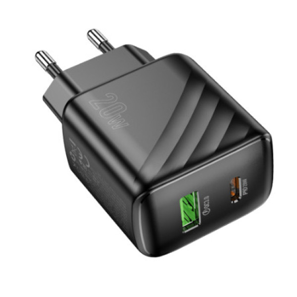 Мережевий Зарядний Пристрій Hoco CS25A 1USB-C/1USB PD/QC 20W (Чорний)