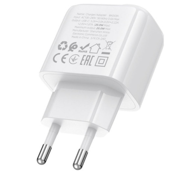 Мережевий Зарядний Пристрій Borofone BAS43A 1USB-C PD/QC 20W (Бiлий)