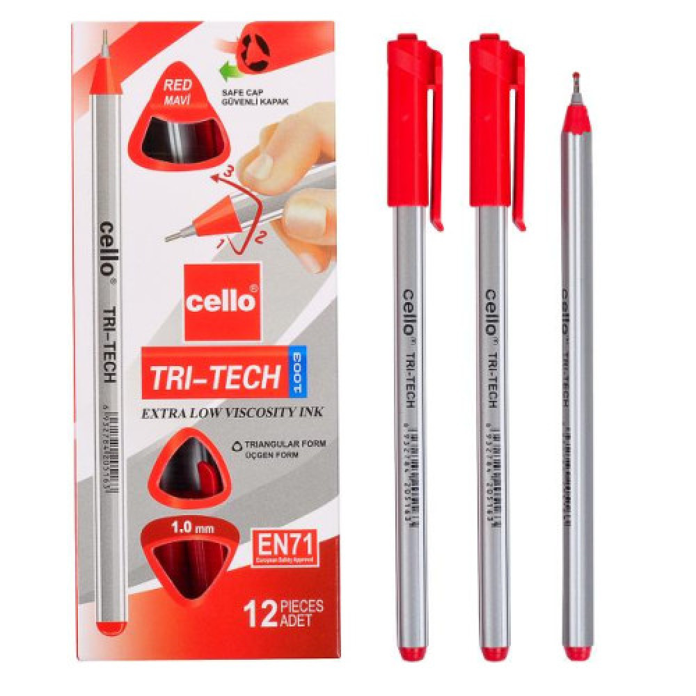 Ручка масляна "TRI-TECH" Cello CL1003-12 червона 99514 (24)