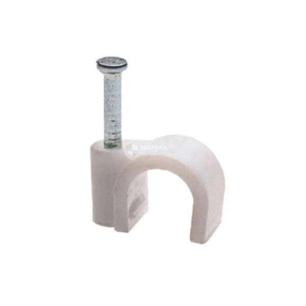 Скоба для кабелю з цвяхом плоска d 12х5 біла(100шт)