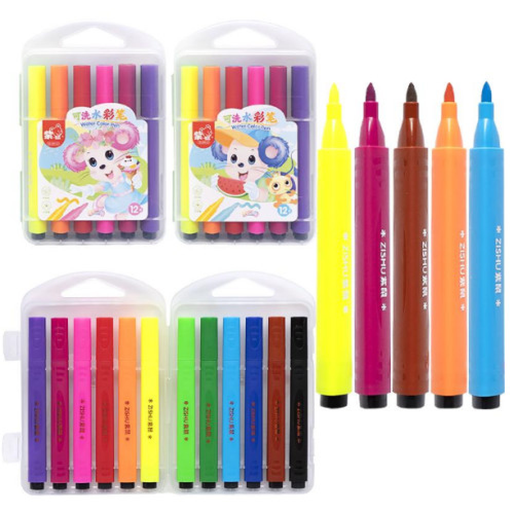 Фломастери 12 кольорів "Water color pen" трикутний корпус, у пластикому боксі 204-12