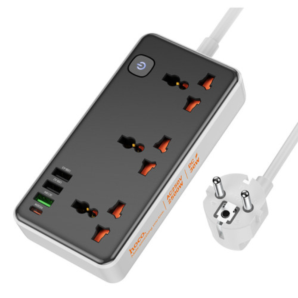 Мережевий Подовжувач Hoco AC8A 1USB-C / 3USB-A QC/PPS/PD30W / 3 Sockets 1.5m (Чорний)