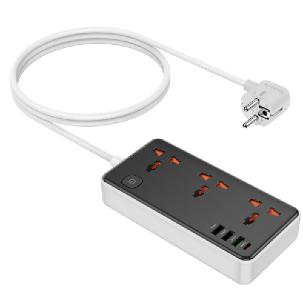Мережевий Подовжувач Hoco AC8A 1USB-C / 3USB-A QC/PPS/PD30W / 3 Sockets 1.5m (Чорний)