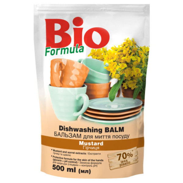 Bio Formula бальзам д/миття посуду дой-пак 500мл гірчиця