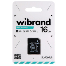 Карта Пам'яті Wibrand MicroSDHC 16gb UHS-1 10 Class & Adapter (Чорний)