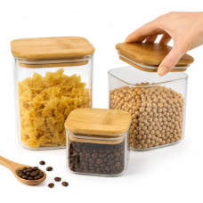 Банка скляна для сипучих продуктів з бамбуковою кришкою (10*10)см