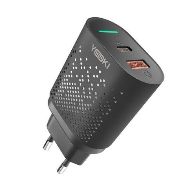 Мережевий зарядний пристрій Yoki Led Series YK-20PD+QC 20W (Чорний)