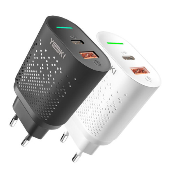 Мережевий зарядний пристрій Yoki Led Series YK-20PD+QC 20W (Чорний)