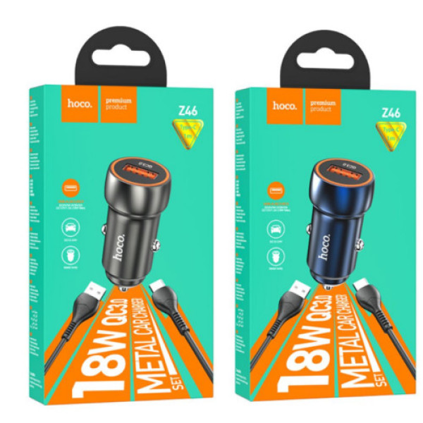 Автомобільний Зарядний Пристрій Hoco Z46 QC3.0 18W Type C (Металево-сірий)