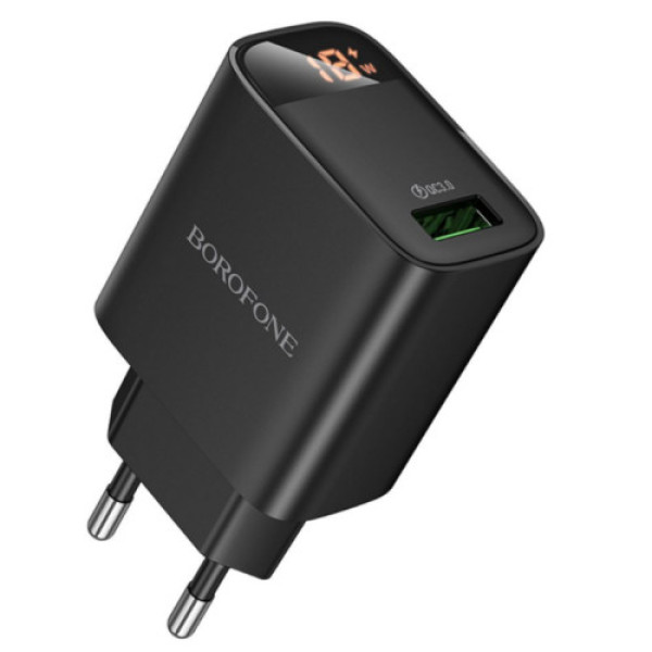 Мережевий Зарядний Пристрій Borofone BA95A 1USB QC 18W Led Display (Чорний)