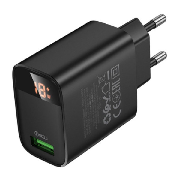 Мережевий Зарядний Пристрій Borofone BA95A 1USB QC 18W Led Display (Чорний)