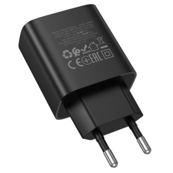 Мережевий Зарядний Пристрій Borofone BA95A 1USB QC 18W Led Display (Чорний)
