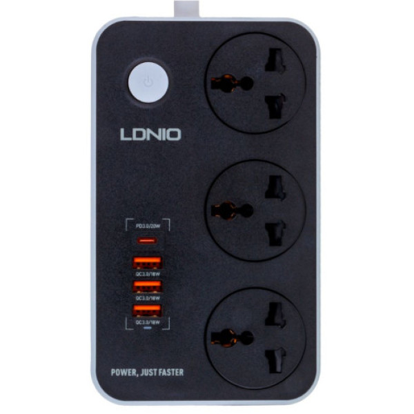 Мережевий Подовжувач LDNIO SC3412 3 ports / PD / 3USB QC 3.0 (Чорно Сірий)