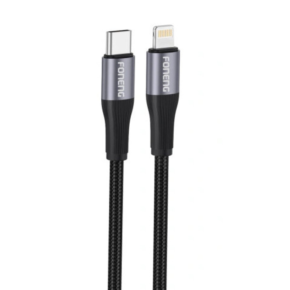 Кабель Foneng X112 1M Metal Head Braided Cable (PD27W) Type-C to Lightning чорний