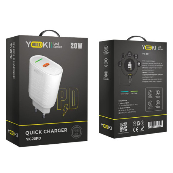 Мережевий зарядний пристрій Yoki Led Series YK-20PD 20W (Бiлий)