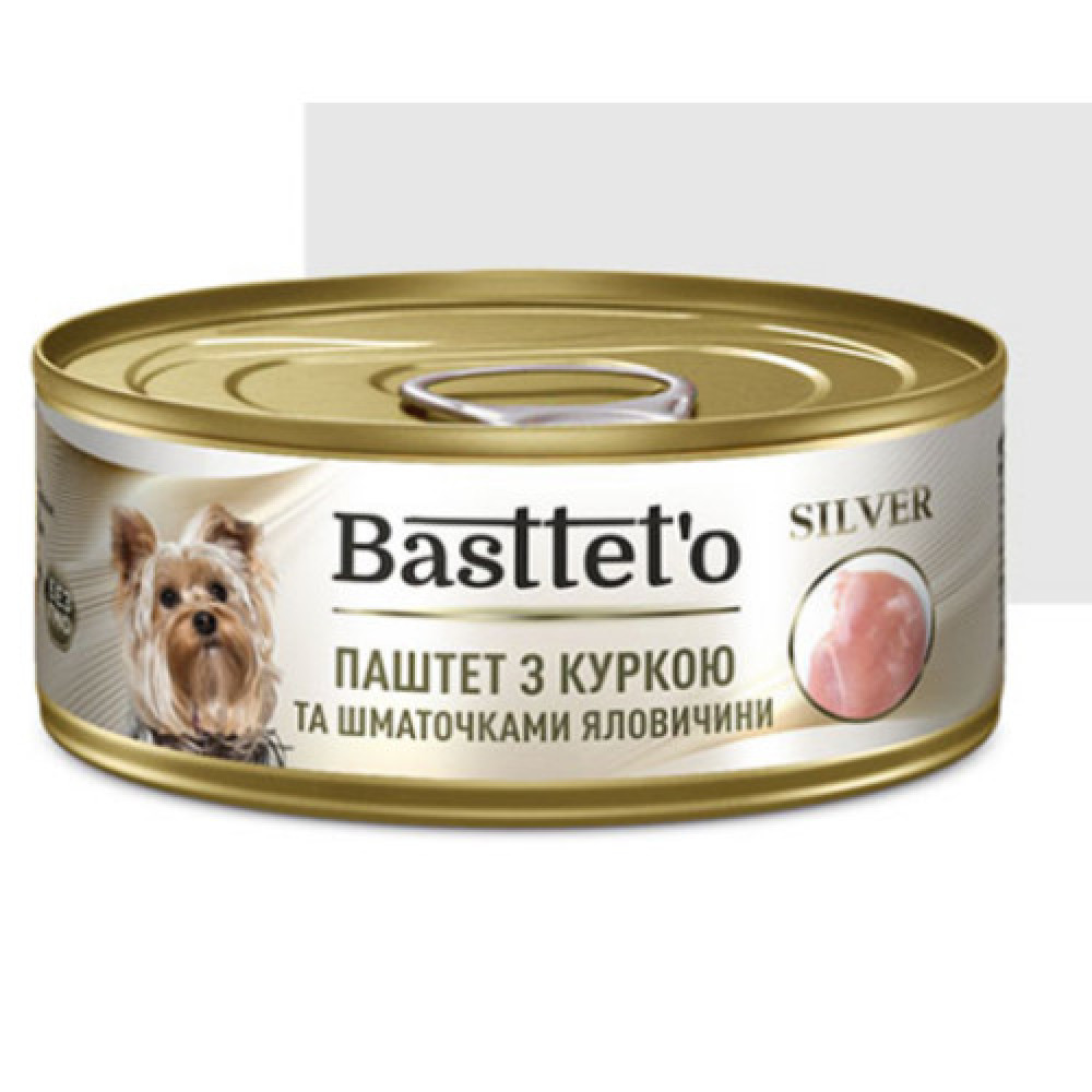 Basttet`O для собак SILVER Паштет з куркою та шматочками яловичини, жб 85 г