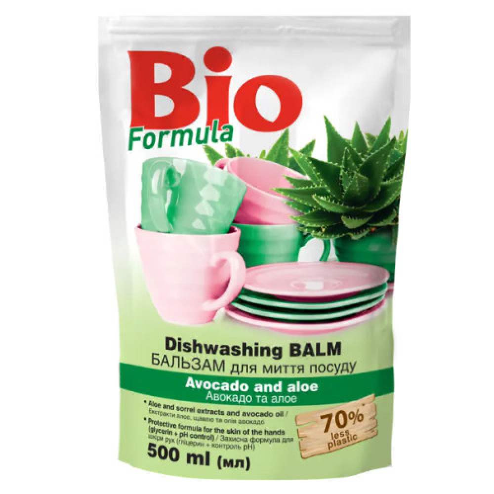 Bio Formula бальзам д/миття посуду дой-пак 500мл авокадо/алоє